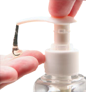 Hand cleaner dispensed onto hands